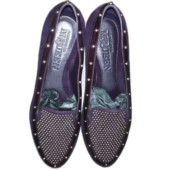 Alexander McQueen Scarpa Pelle Purple Suede Studded Loafers - Picture 2 of 12